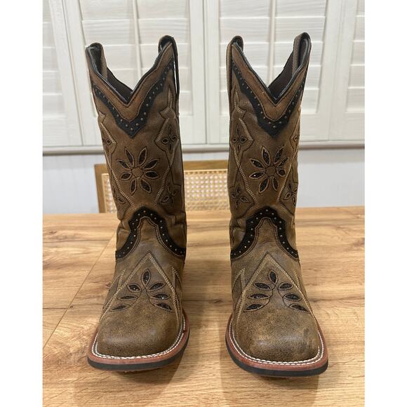 Laredo Women's Bouquet Western Performance Boots Brown Leather Sz 8 Lightly Worn - Picture 4 of 16